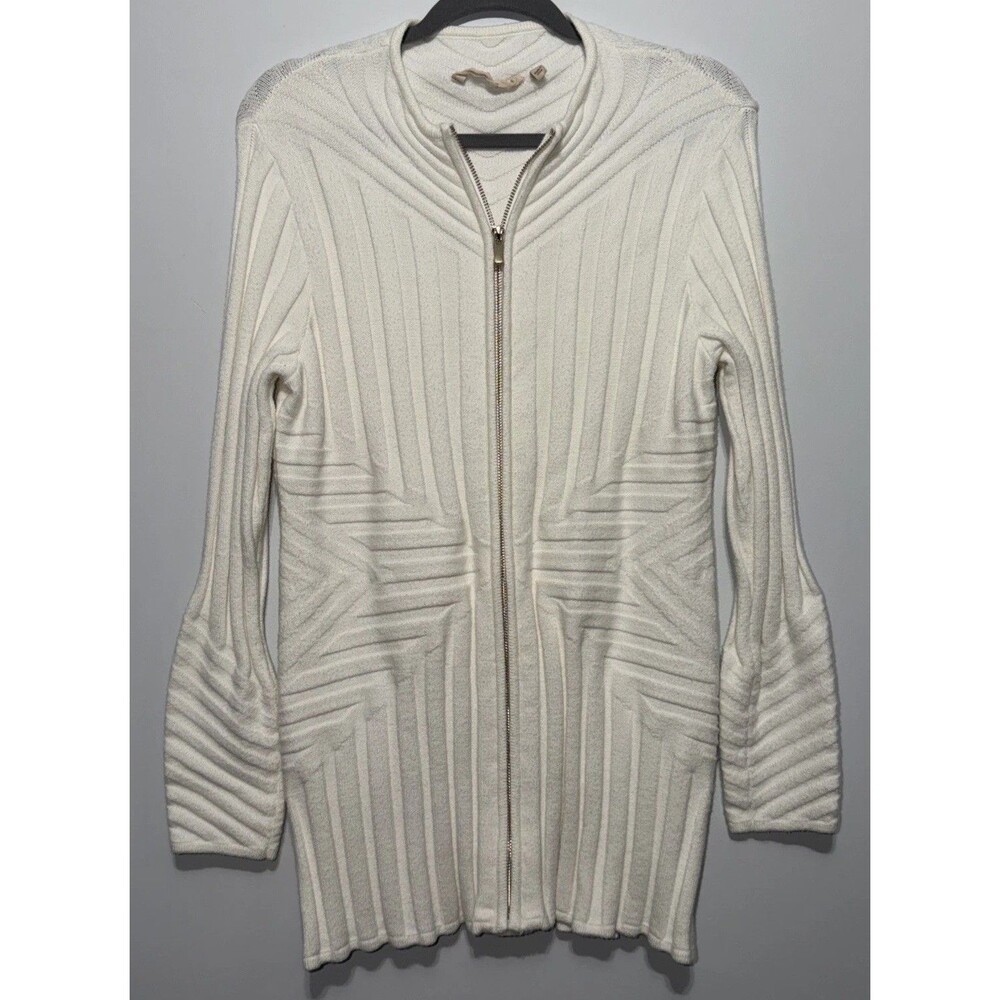 Soft Surroundings Cardigan Women Small Ivory Full Zip Long Sleeve Longline